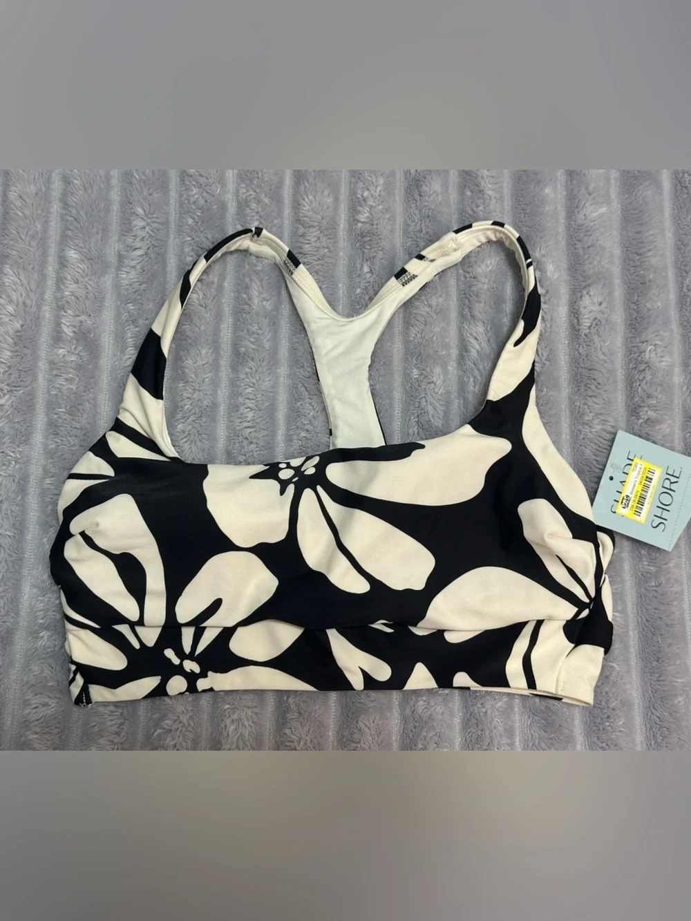 Shade & Shore Floral Racerback Top - Size M - Black & White